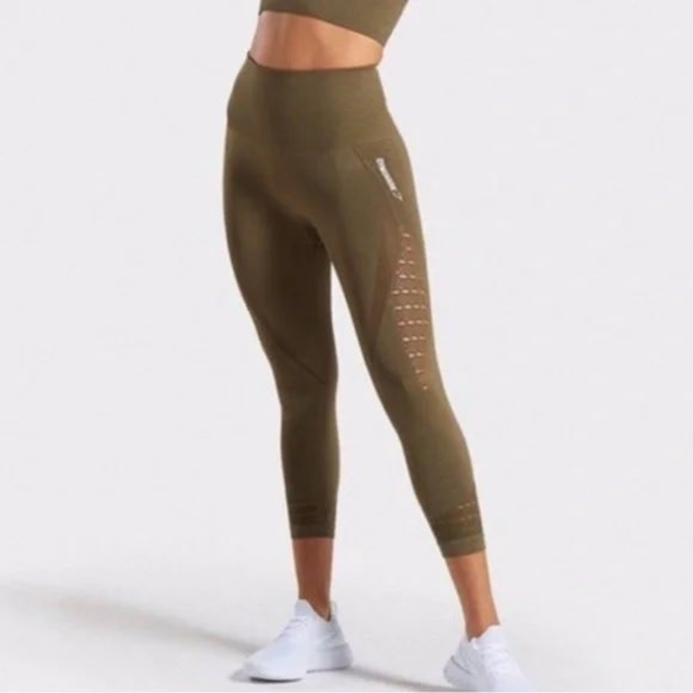 Gymshark Olive Green Energy Crop Leggings High Waist‎ Athletic Size M